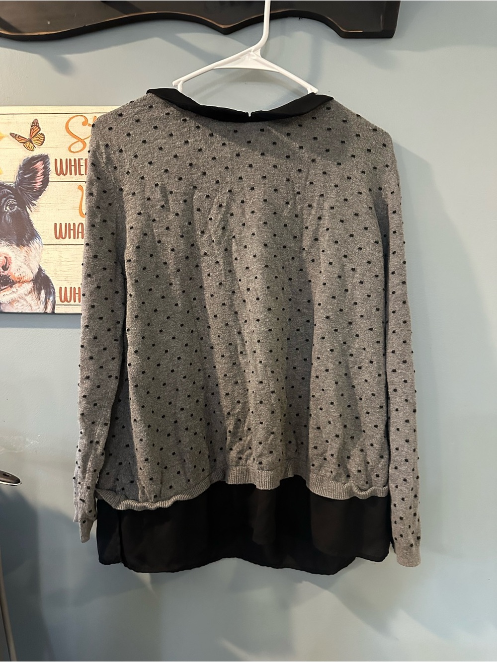 Women’s Gray Polka Dot Layered Hem Sweater Top